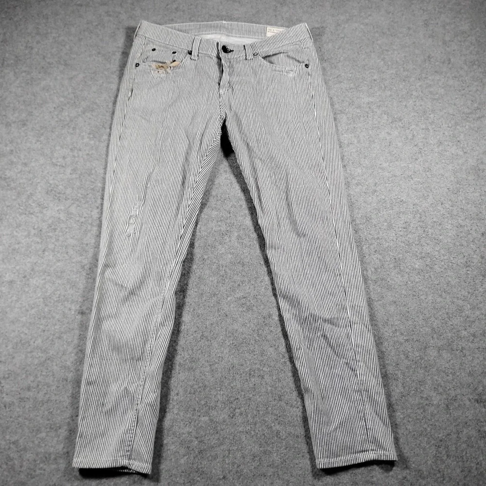 Rag & Bone Stripe Skinny Jeans Women's 29 Dobby Stretch Net-A-Porter Distressed